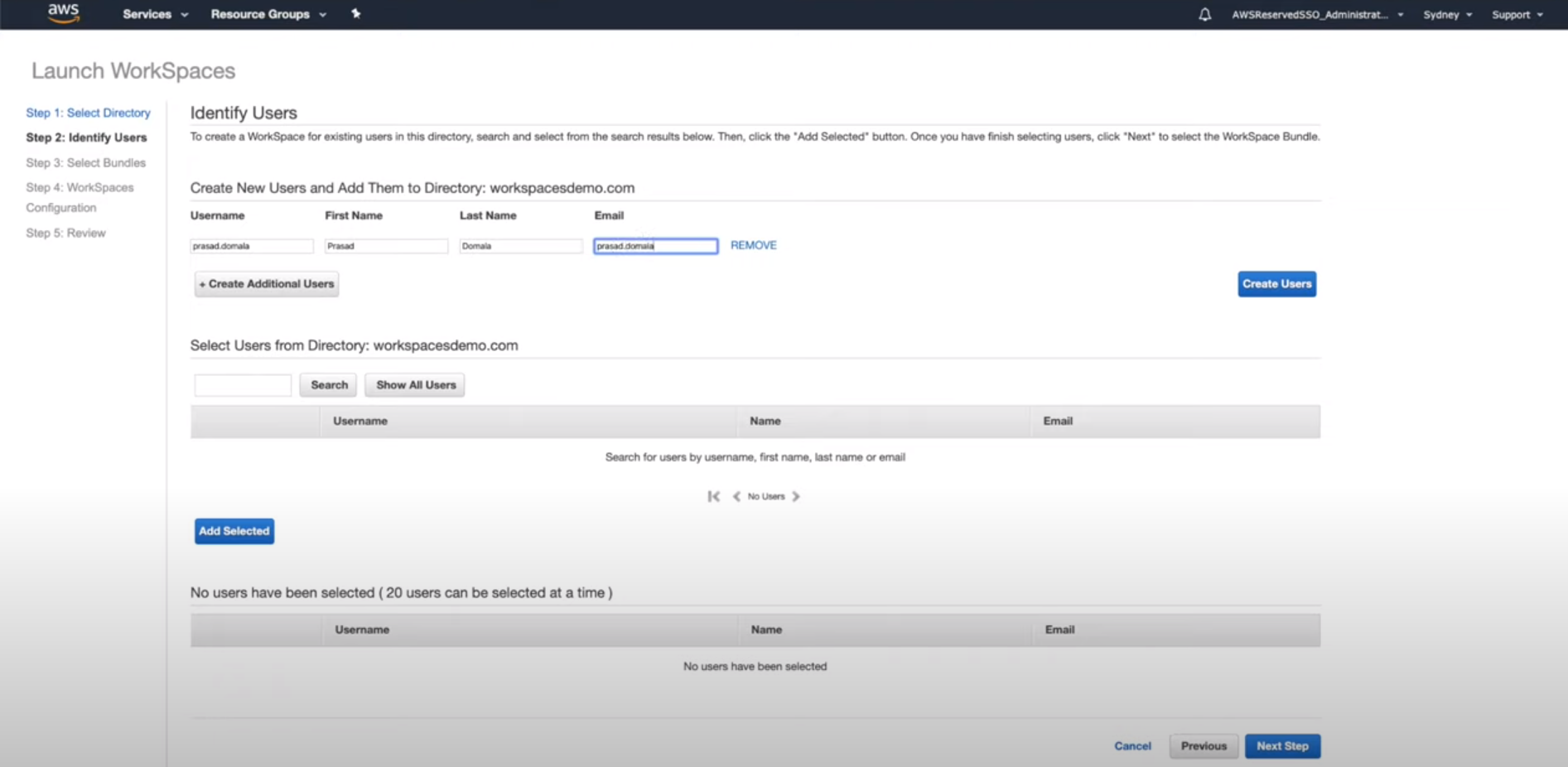 screenshot of Amazon WorkSpaces